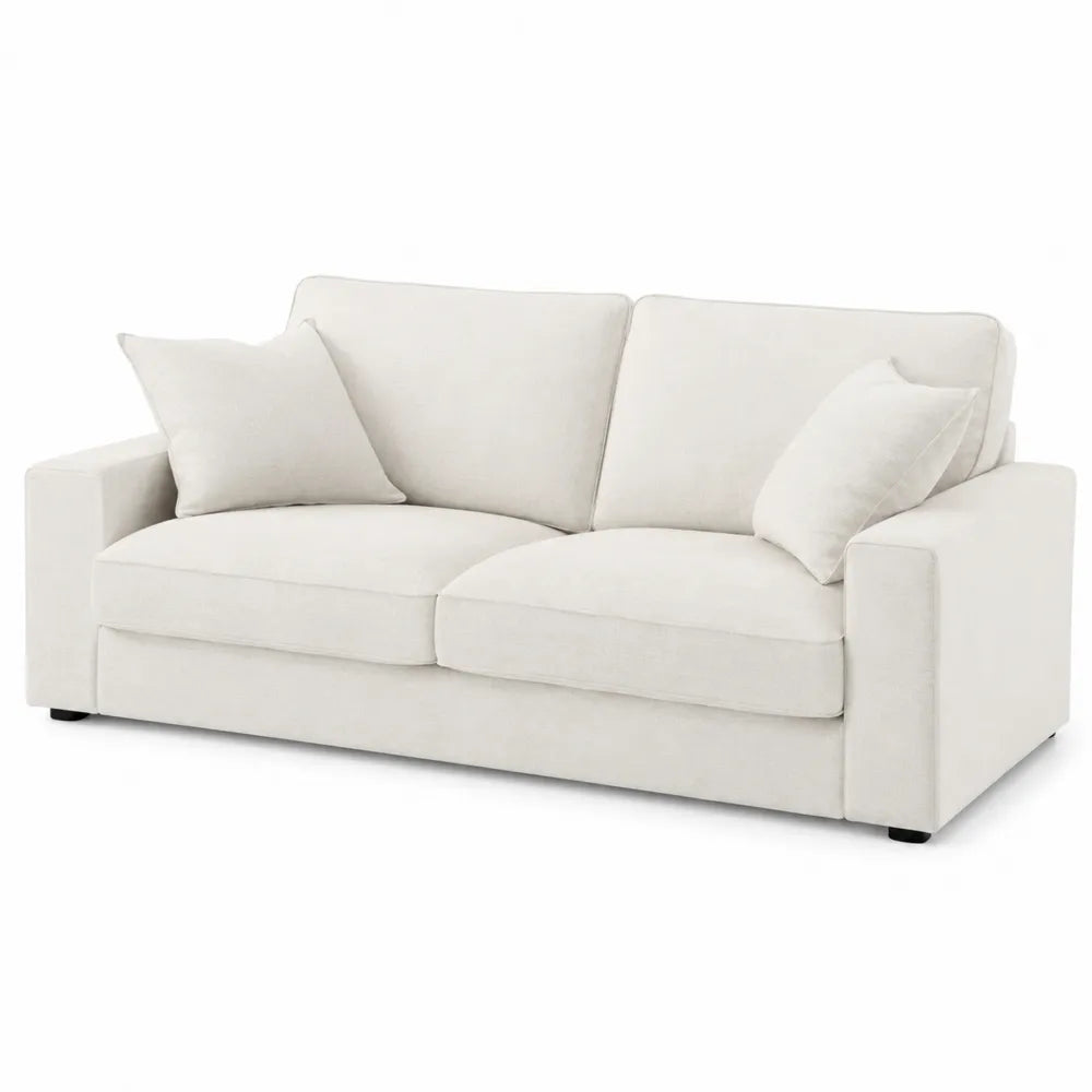 Kremowa sofa trzyosobowa z tkaniny bawełnianej
