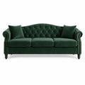 Zielona aksamitna sofa 3-osobowa z drewnianymi nogami