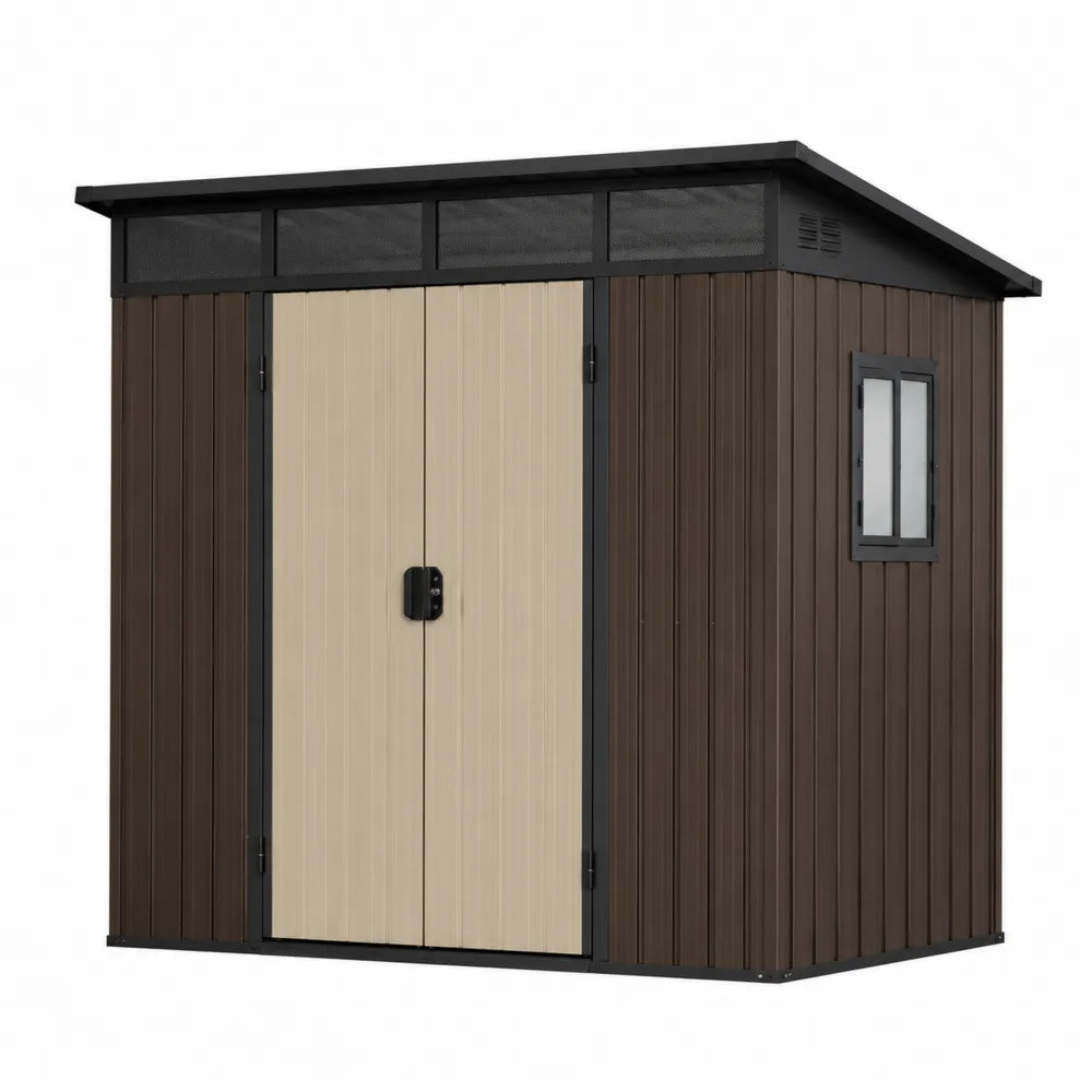 Plastikowy domek ogrodowy brązowy/beżowy 210 cm