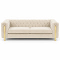 Sofa welur beżowy z metalowymi nogami