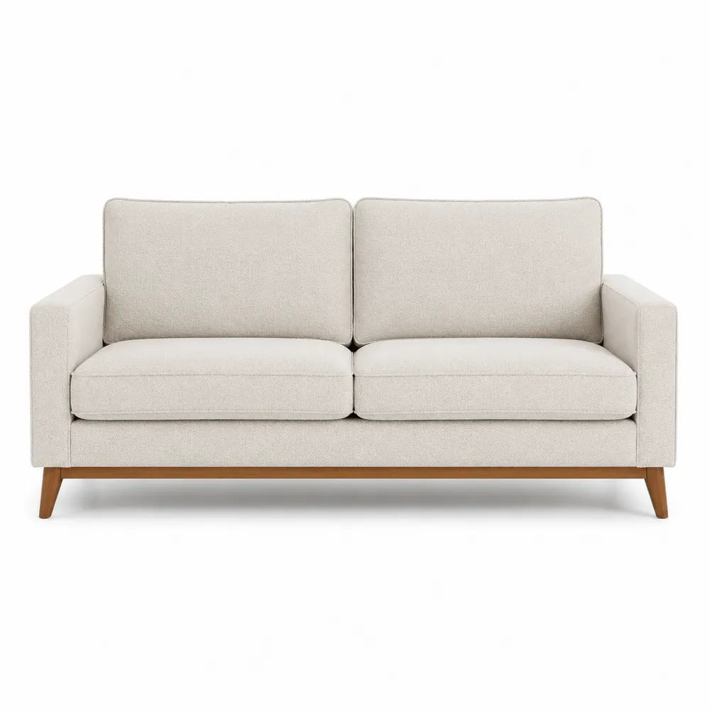 Sofa dwuosobowa z tkaniny lnianej na drewnianych nogach 200 cm