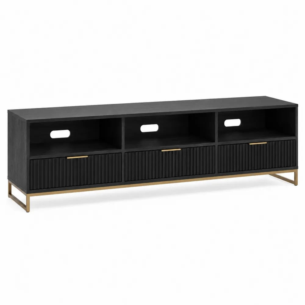 Szafka RTV czarna z płyty wiórowej i metalu 180x40x50 cm