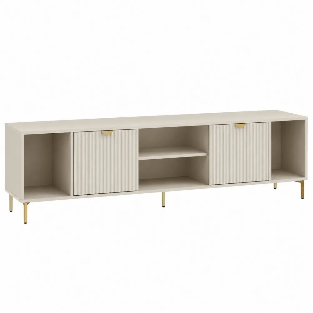 Szafka RTV z drzwiami żaluzjowymi z MDF i metal, 180x35x50 cm, Kremowy