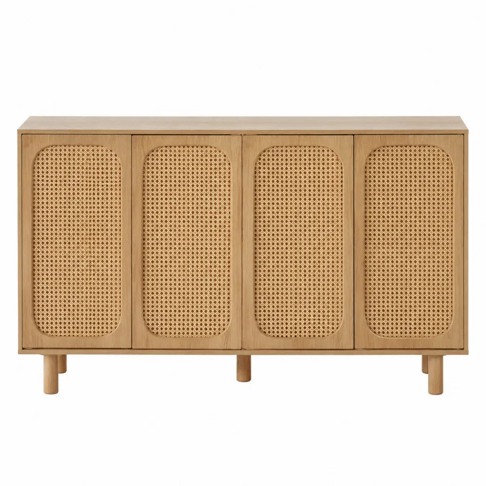 Komoda dębowa i rattanowa 4-drzwiowa 150x75x40 cm