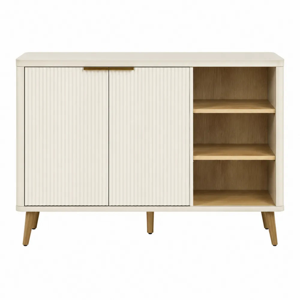 Kredens dwudrzwiowy MDF Kremowy z półkami dębowymi 88x40x75 cm