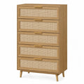 Komoda z 5 szufladami z drewna jesionowego i rattanu 120x80x40 cm