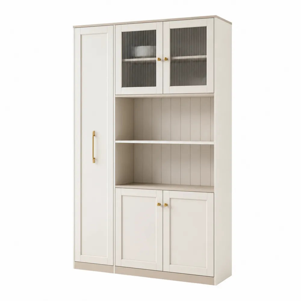 Biały kredens kuchenny z drzwiami szklanymi i MDF 190cm x 120cm x 35cm