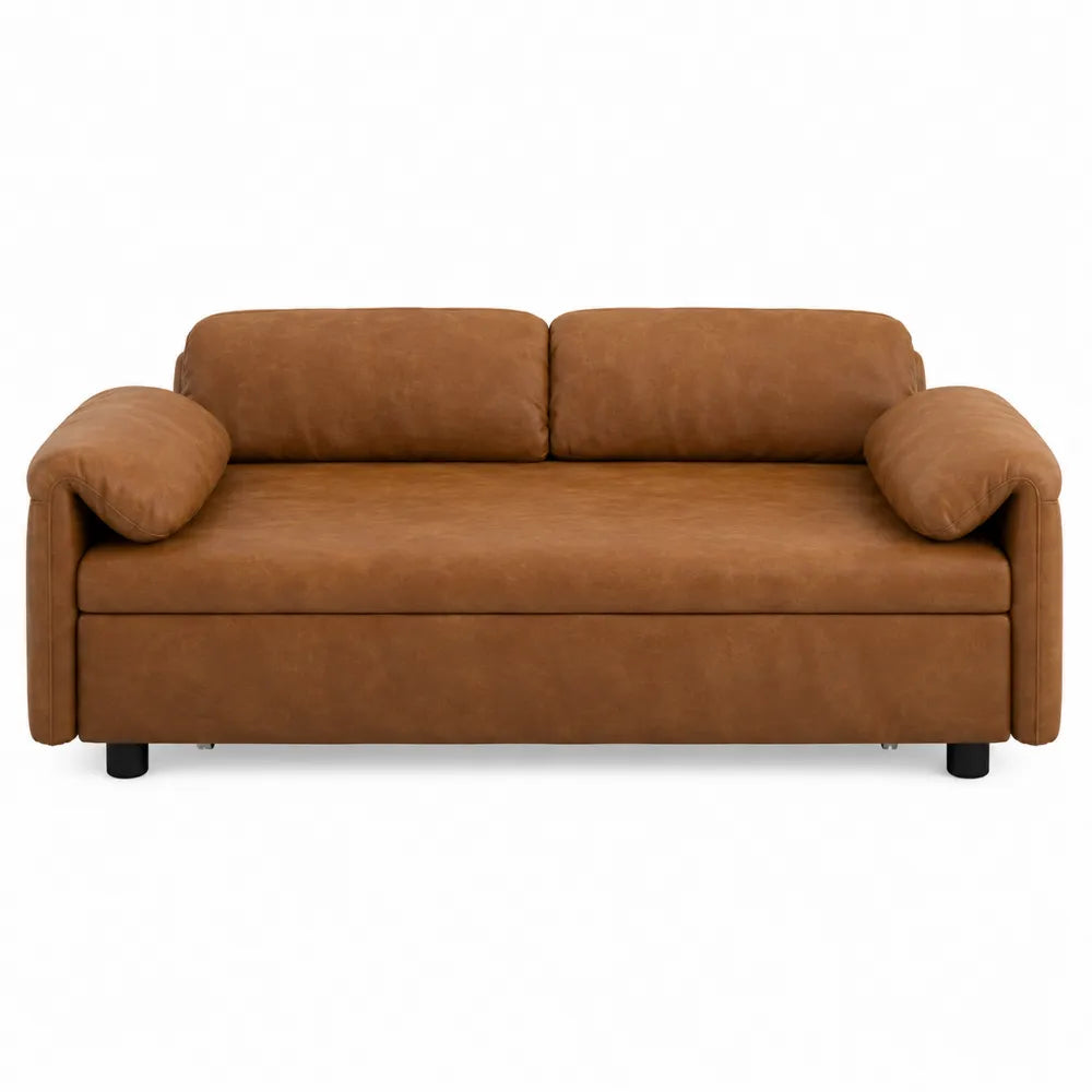 Sofa trzyosobowa z mikrofibry i pianki brązowa