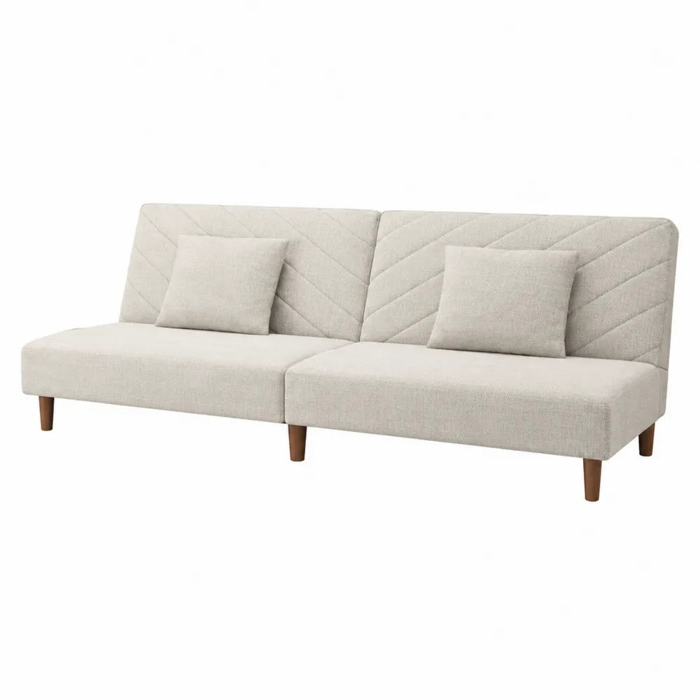 Sofa 3-osobowa beżowa tkanina lniana drewno 200x90x80 cm