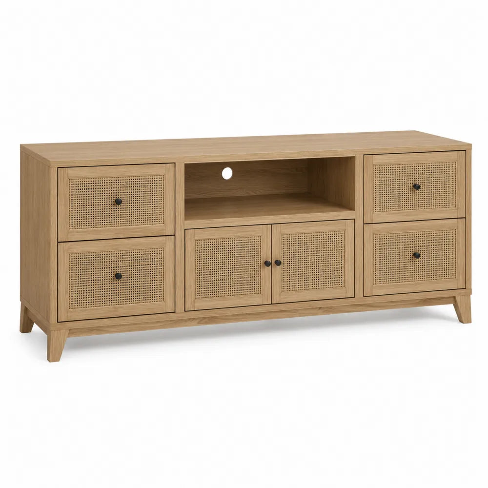Szafka RTV z drewna i rattanu 150x45x60 cm
